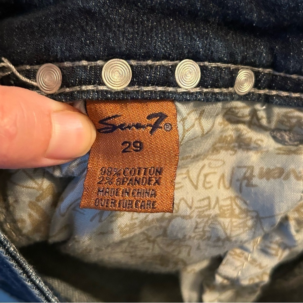 Seven 7 Jeans Women's Size 29 Straight Leg Distressed Studded Denim Med Wash - Picture 7 of 12